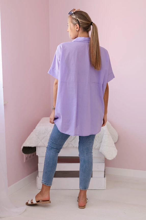 Short-sleeved cotton shirt violet