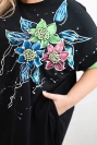 Green Plus Size women's tunic with floral pattern and decorative pearls