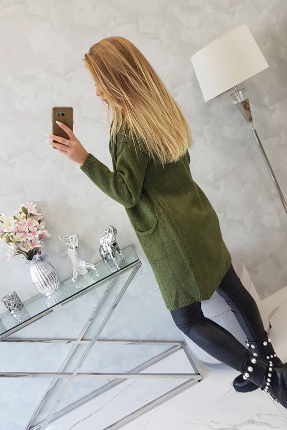 Kapuzenpulli mit Taschen einfarbig khaki