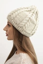 Damen Wintermütze aus Wolle mit Zopfstrick K452 dunkel beige