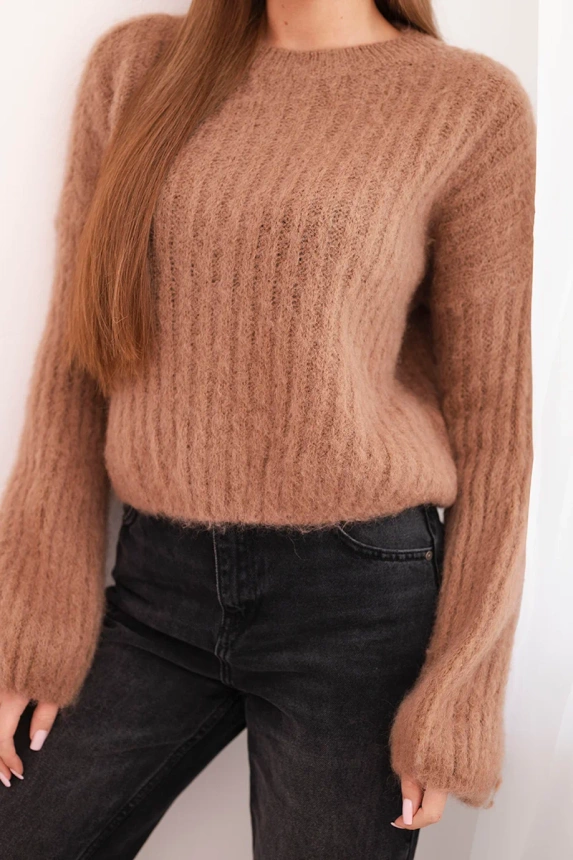 Women's mohair sweater with puff sleeves camel
