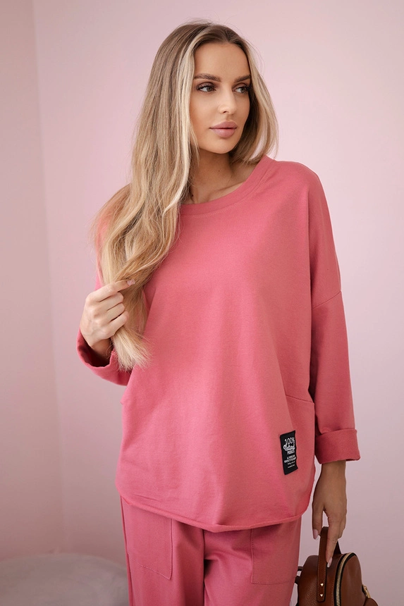 Baumwoll-Sweatshirt-Hosen-Set Himbeere