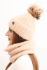 Women's winter set with a pom-pom and a scarf beige