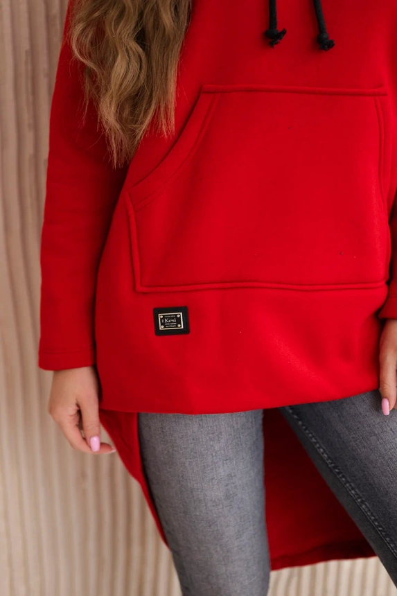 Padded sweatshirt with long back and hood red