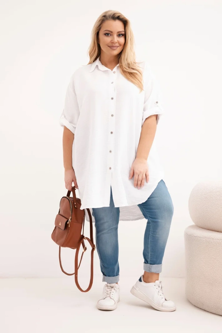 Damenbluse Plus Size aus Viskose mit längerem Rücken weiß