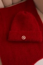 Damen-Set mit Mütze und Loop aus weichem Strick rot