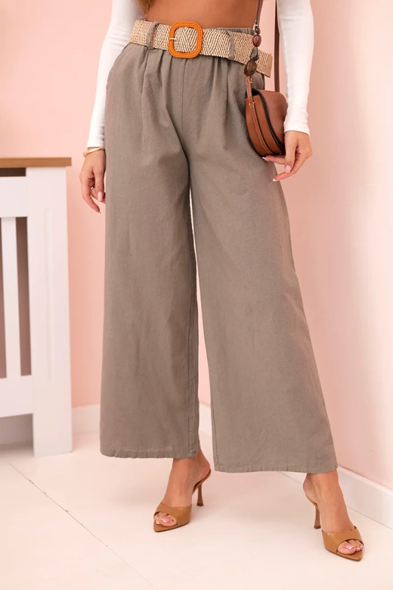 Damen-Leinenhose mit weitem Bein und Gürtel fango