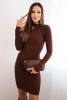 Women's knitted dress with long sleeves and an asymmetrical neckline brown