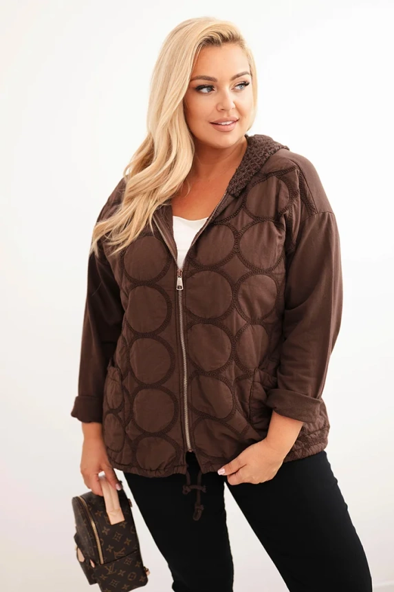 Dámská mikina Plus Size rozepínací na zip hnědá