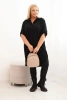 Sukienka damska koszulowa Plus Size z dłuższym tyłem i podwijanym rękawem czarna