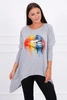 Oversize-Bluse mit Regenbogen-Lippendruck grau