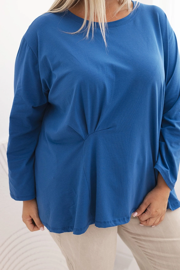 Dámská blůza Plus Size s bavlnou, kapsou a ohrnutým rukávem kiwi