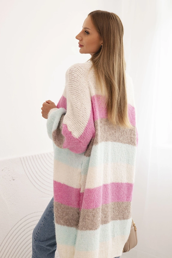 Damenstrickjacke mit Wolle in bunten Streifen ecru