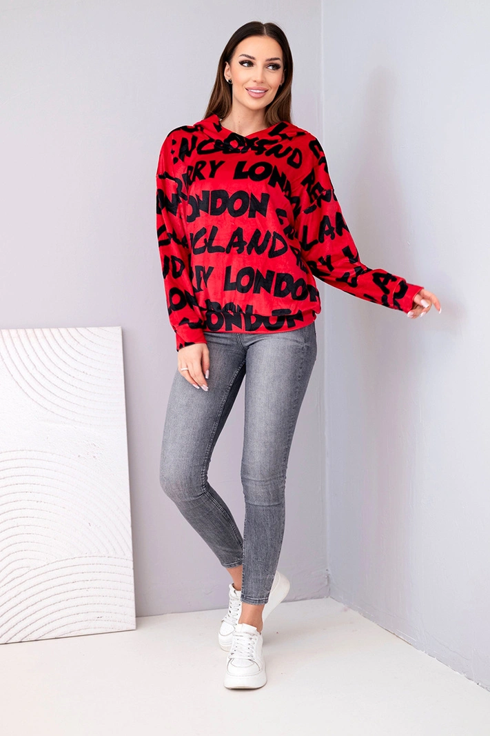 Damen Oversize-Kapuzenpullover mit Aufdruck rot