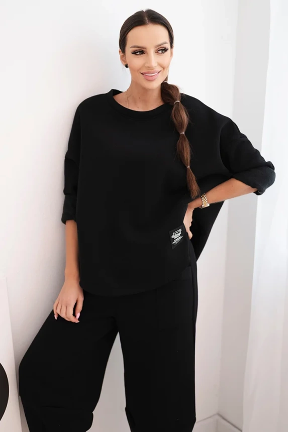 Damen-Sweatanzug aus dickerem Material mit weiten Beinen schwarz
