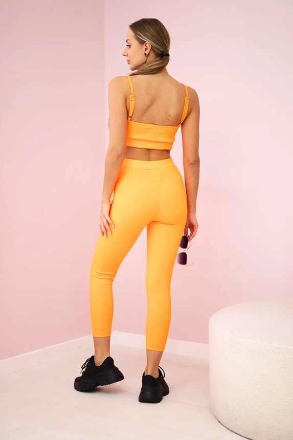 Set mit Blusentop gestreift orange neon