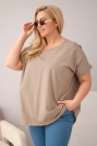 Moteriška Plus Size medvilninė palaidinė su trumpomis rankovėmis fango