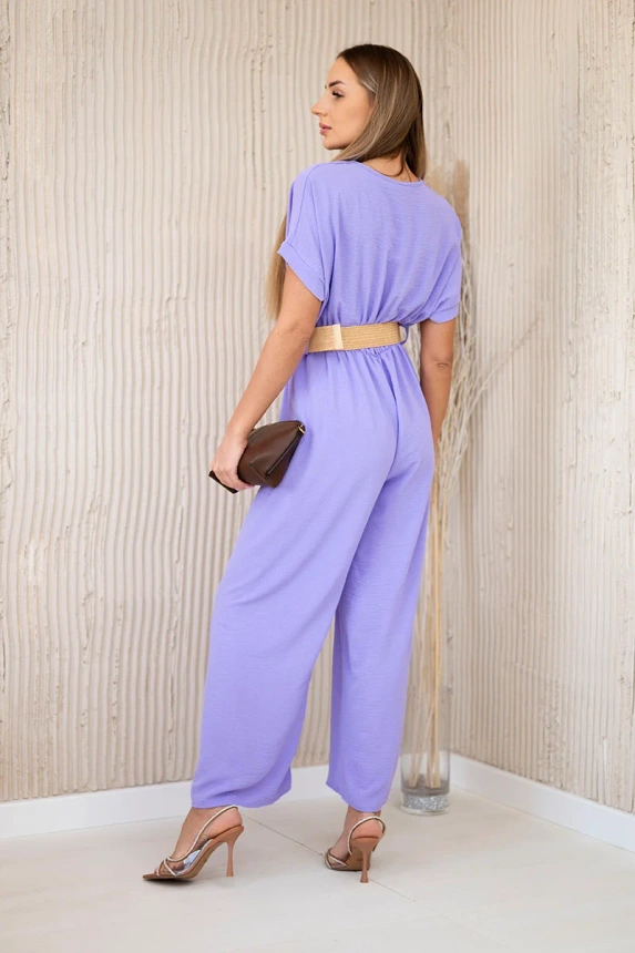 Jumpsuit mit dekorativem Taillengürtel hellviolett