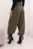 Damenhose mit weitem Bein und Bindeband am Saum khaki