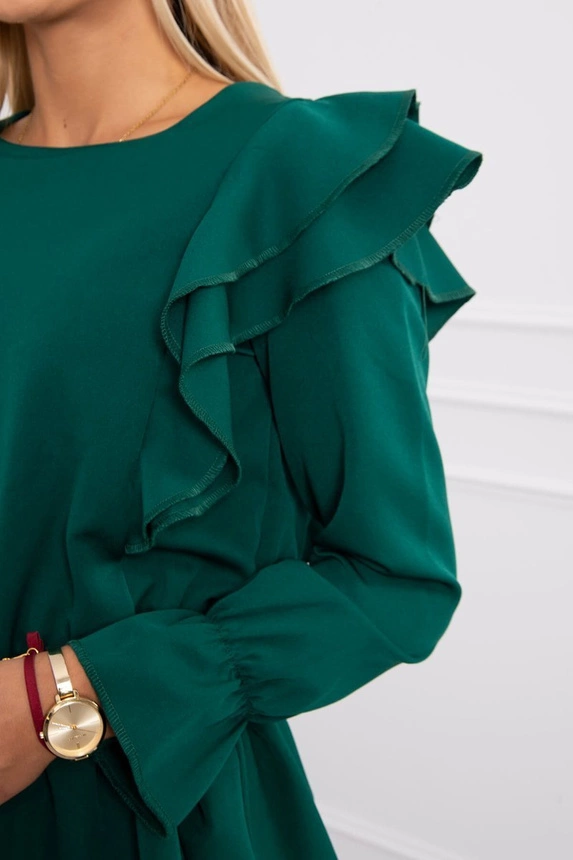 Kleid mit vertikalen Rüschen dunkelgrün