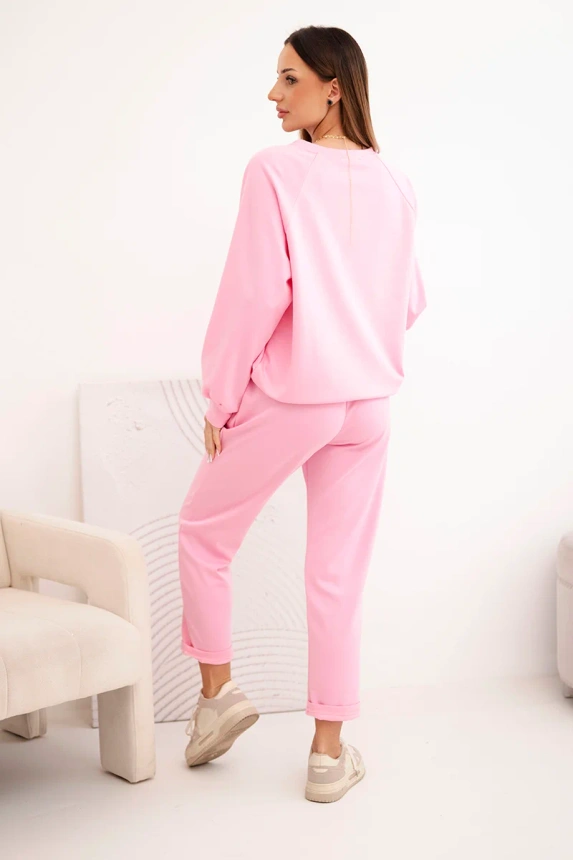 Women's set made of viscose with a sweatshirt and pants light pink
