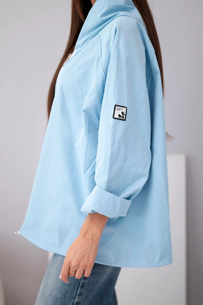 Dámská jarní bunda s kapucí a stahovací šňůrkou modrá