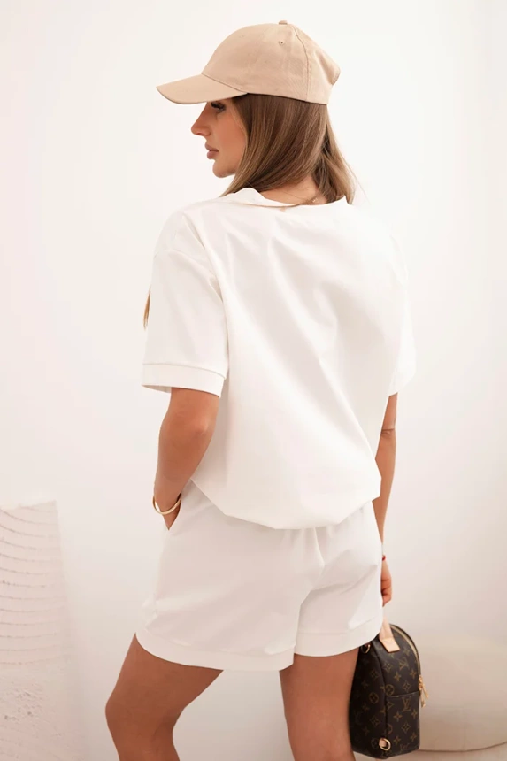 Damen Punto-Set mit kurzem Ärmel und lockeren Shorts ecru