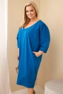 Moteriška Plus Size suknelė su kišenėmis rugiagėlių mėlyna