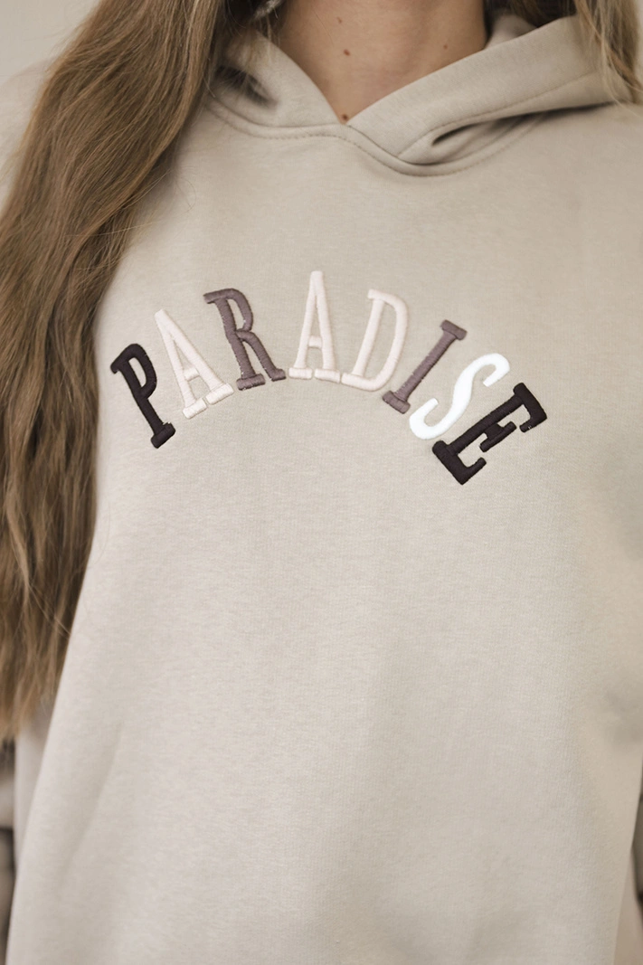 Cotton set with embroidered inscription Paradise light beige