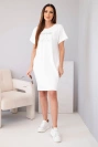 Women's viscose dress with short sleeves and decorative print ecru