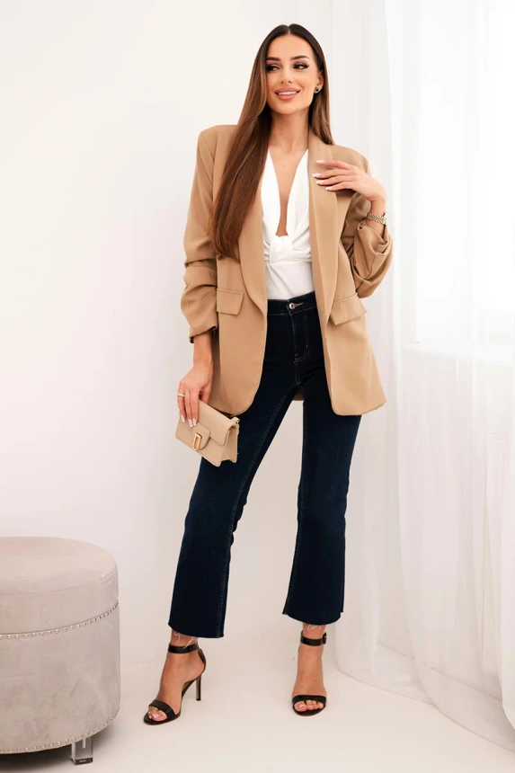 Elegante Jacke mit Revers dunkel camel
