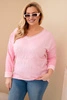 Damenbluse Plus Size mit Aufdruck und Perlen in hellrosa