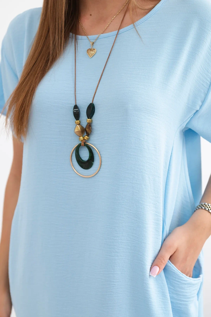 Dress with pockets and pendant blue