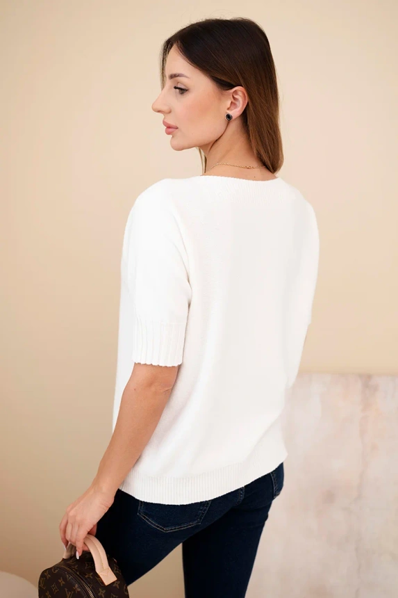 Women's short-sleeve viscose sweater ecru