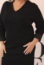 Damenkleid Plus Size mit V-Ausschnitt und Ärmel, schwarz, masełkowa