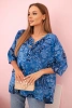 Women's cotton blouse with rolled sleeves and paisley pattern blue