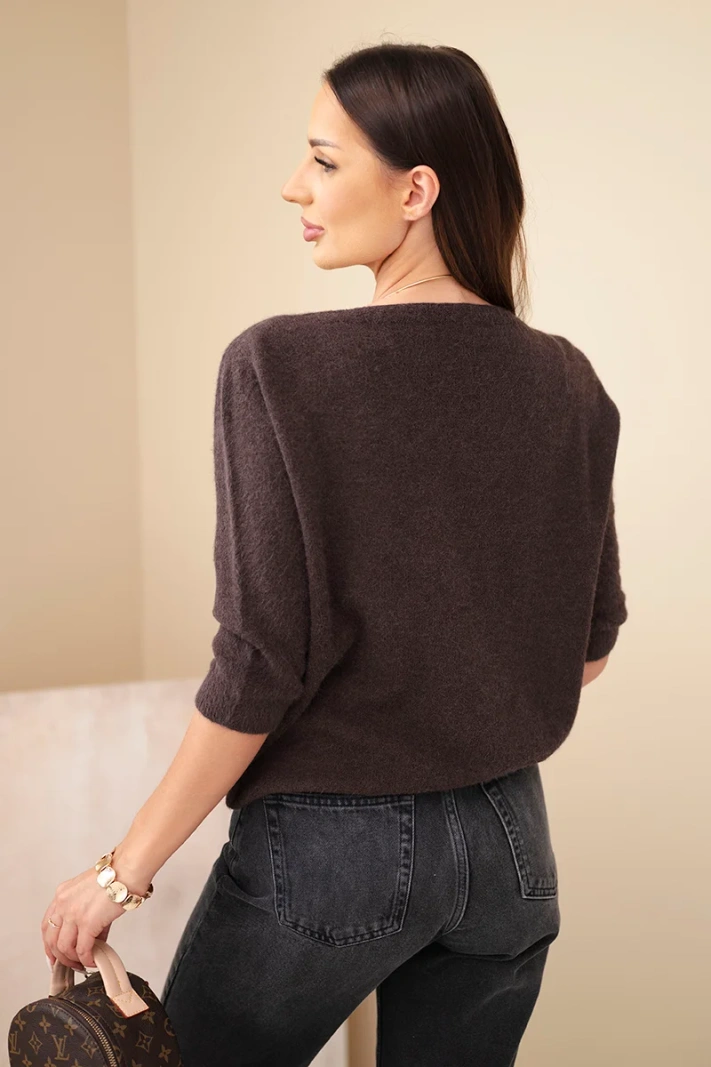 Damenpullover mit V-Ausschnitt und 3/4-Arm braun