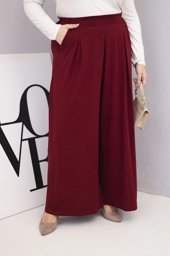 Plus Size women's cotton pants with wide legs and a loose fit burgundy