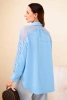 Women's viscose shirt with lace sleeves and collar blue