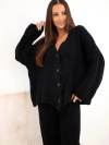 Damen-Strickset mit Cardigan und weiten Hosen schwarz