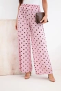 Women's wide-leg polka dot summer trousers with elastic waistband powder pink