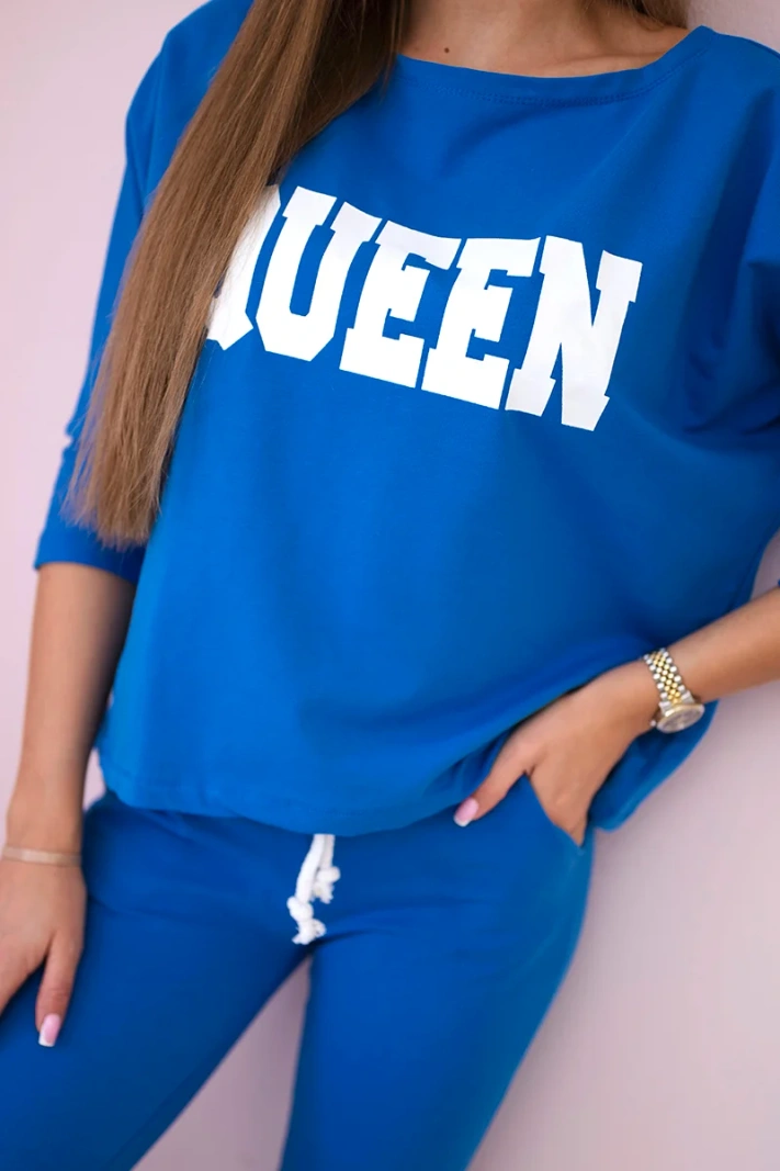 Set with Queen print mauve-blue