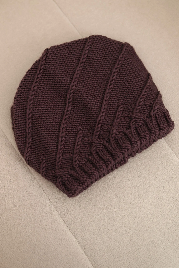 Women's winter hat with decorative weave and classic style K372 dark purple