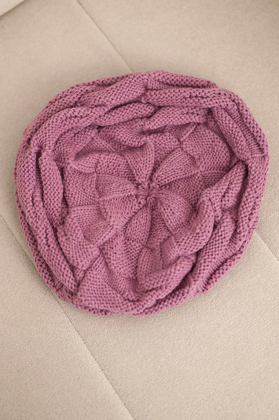 Women's winter wool hat with decorative braid and studs K397 purple