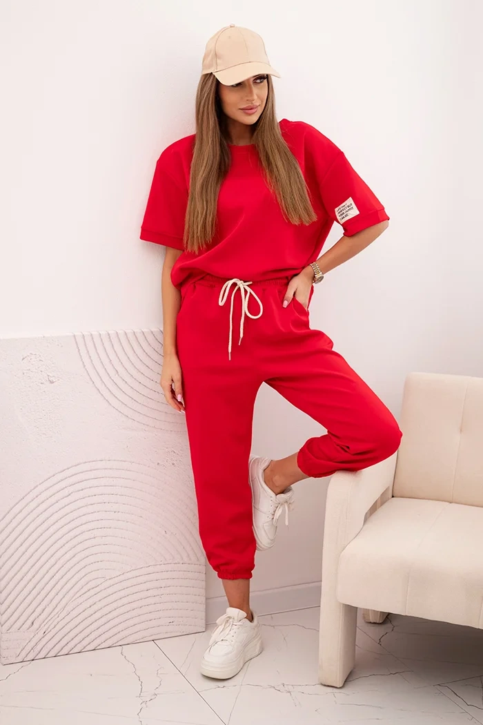 Damen-Viskose-Set mit kurzen Ärmeln und Hosen rot