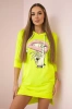 Dress with longer back and colorful print yellow neon