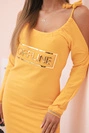 Women's cotton dress with off-the-shoulder design and OFFLINE print mustard