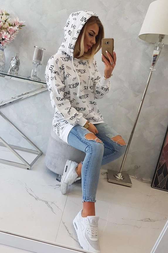 Sweatshirt with inscriptions white