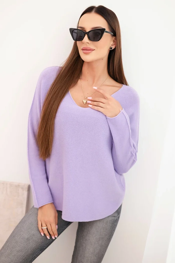 Women's sweater with viscose and V-neck light purple
