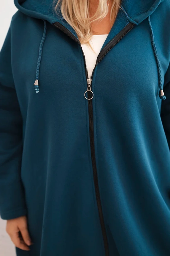 Damenpullover Plus Size mit Kapuze und Reißverschluss, türkis